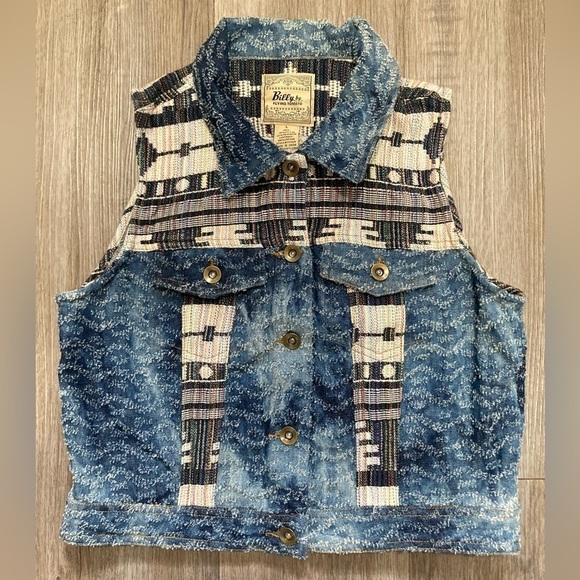 Billy by Flying Tomato Womens Denim Jean Vest Size L Patchwork BOHO Western - Picture 1 of 9